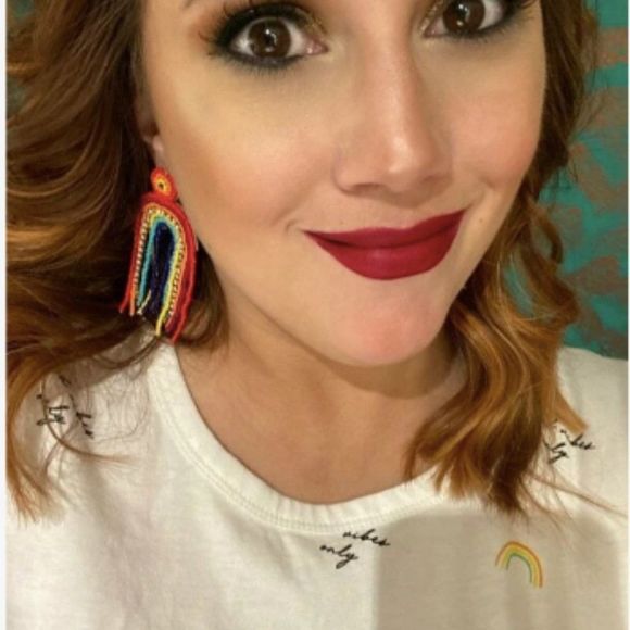 โจ๐Rainbow beaded crystal Tassel Drop Earrings๐โจ - Picture 4 of 8